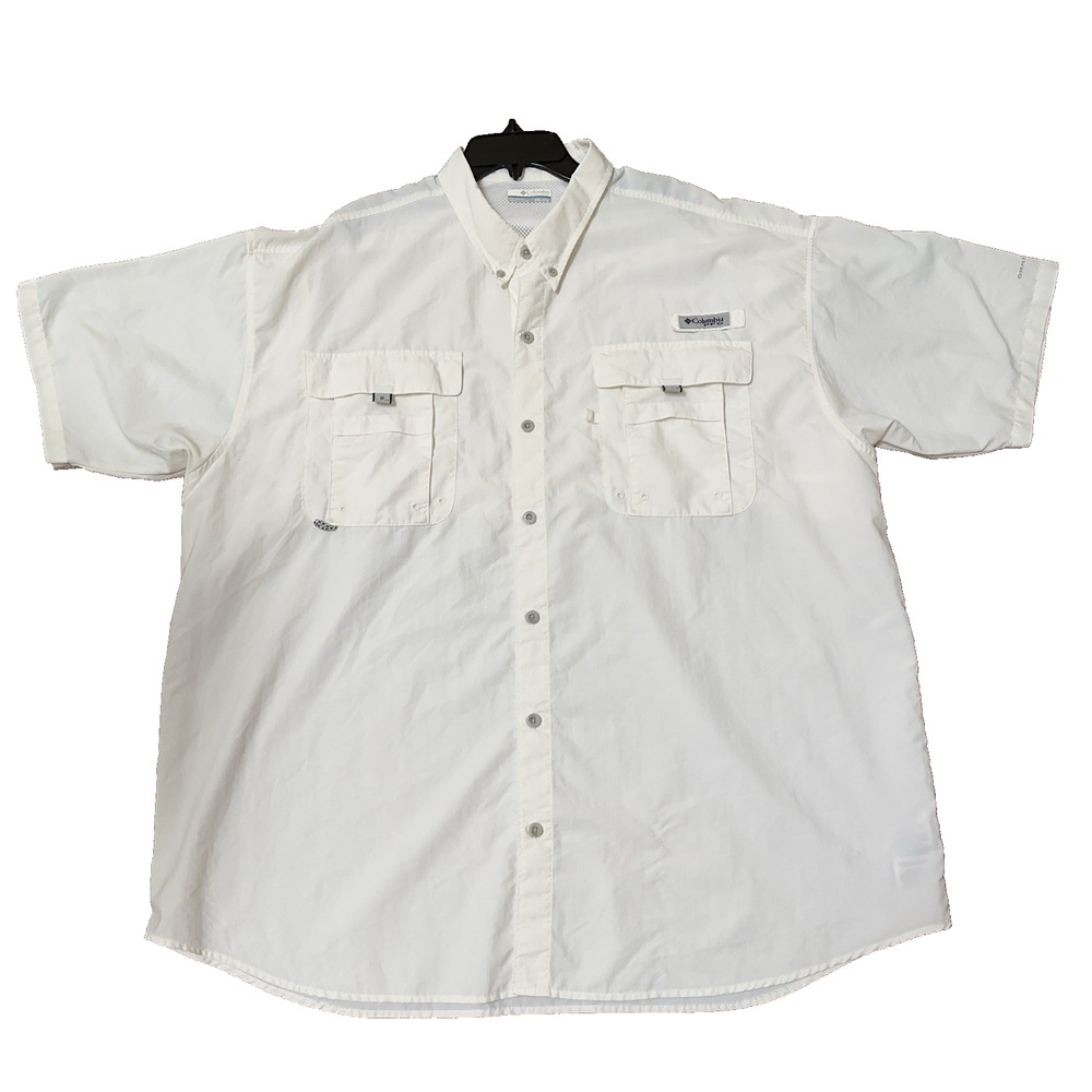 Columbia PFG Bonehead Men's XXL White Short Sleeve Fishing Shirt Vented